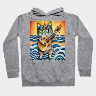 cat playing guitar on waves Hoodie